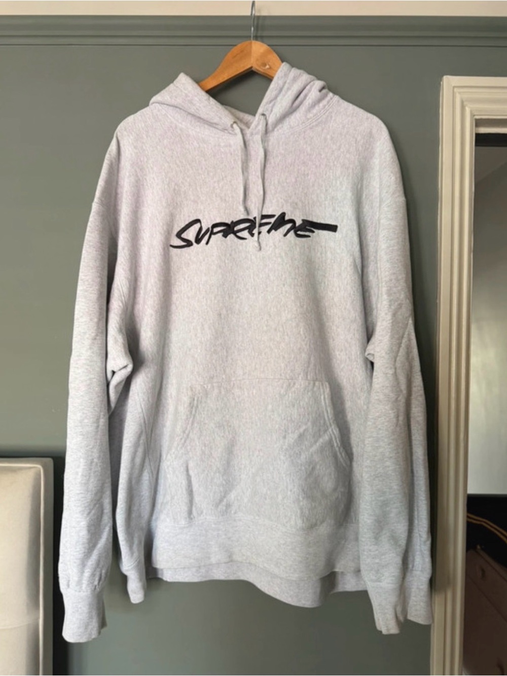 Supreme Light Gray Hoodie with Black Script Logo